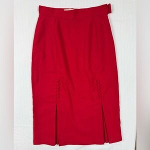 Bettie Page Red Pencil Skirt Size M High Waist Retro Pinup Button Detail Midi